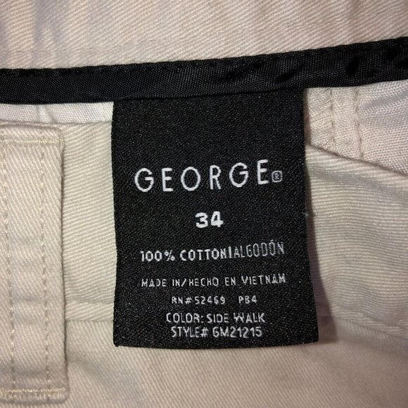 George Mens Size 34 Beige Khaki Flat Front Pockets Cotton Casual Chino Shorts - Picture 6 of 7